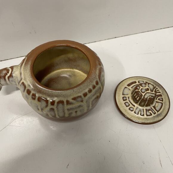 FRANKOMA Pottery Mayan Aztec Desert Gold Tan Individual Baker Bean Pot Jar - Picture 4 of 7